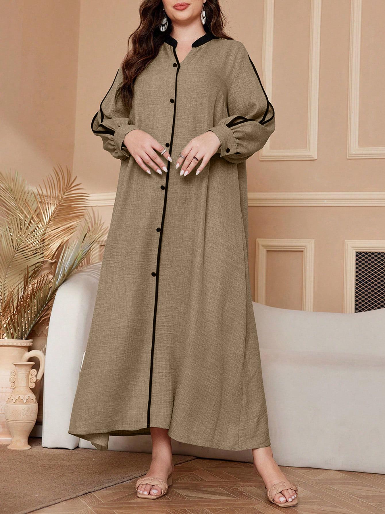 

In-Stock Casual Loose Slimming Long-Sleeve Shirt Dress 4XL абрикосовый