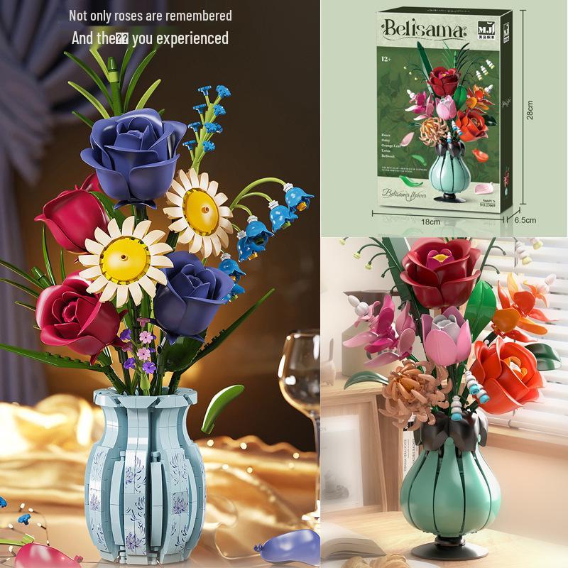 

Lego-Compatible 13033 Bouquet Building Blocks: Potted Flower Vase Ornament & Gift for Girls