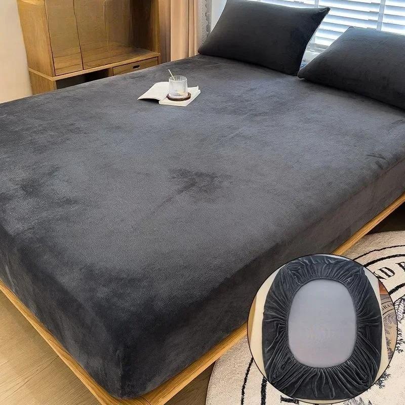 1PC Elastic Mattress Cover Warm Plush Fitted Sheet Velvet Bed Cover Winter Soft Family Double Bed Bedding 90/120/150/180/200cm