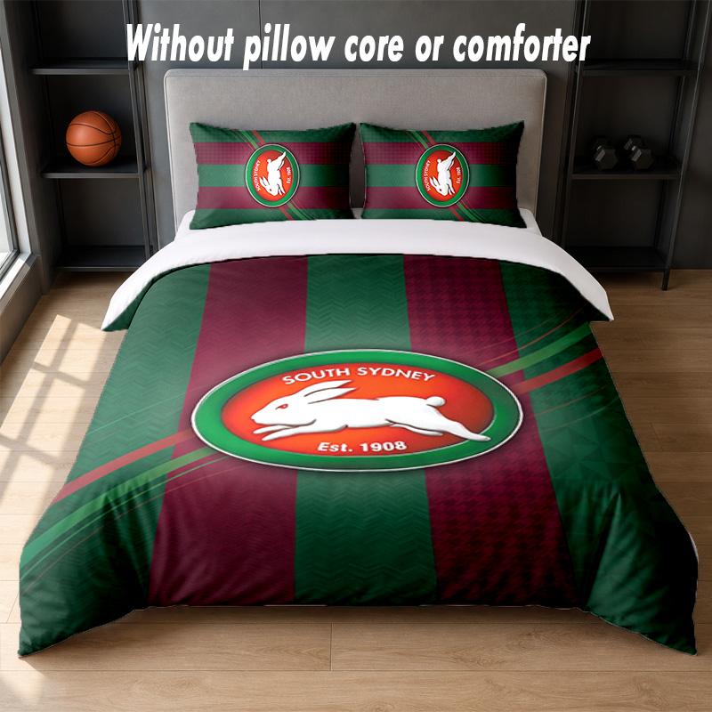 South Sydney Rabbitohs Design Set Biancheria da Letto 1 Copripiumino + 2 Federe Morbido Traspirante Biancheria da Letto per la Casa