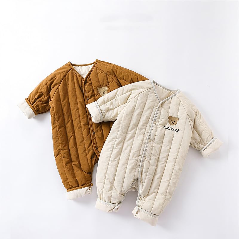 Babykoi Baby Clothes Long Sleeve Romper Spring Autumn Winter Clothes Newborn Thick Cotton Coveralls Baby Girls Preparing for Maternity Gift Plain