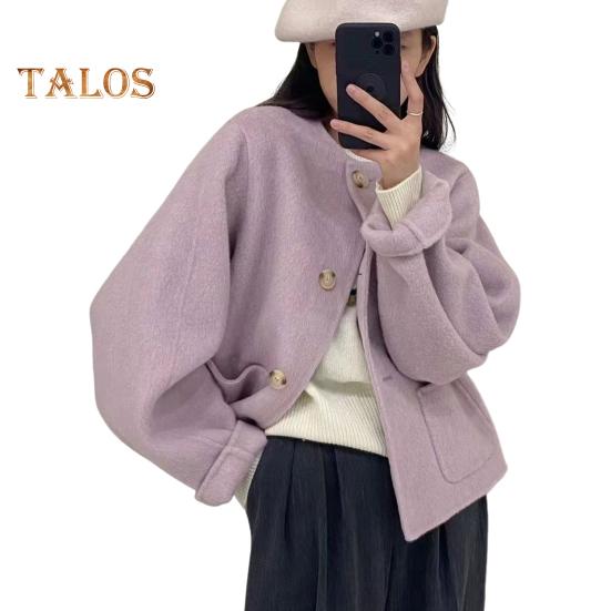 Fall Winter Women Jacket Crew Neck Single-breasted with Side Pockets Loose Short Type Woolen Jacket Shopping Commuting Daily Coat