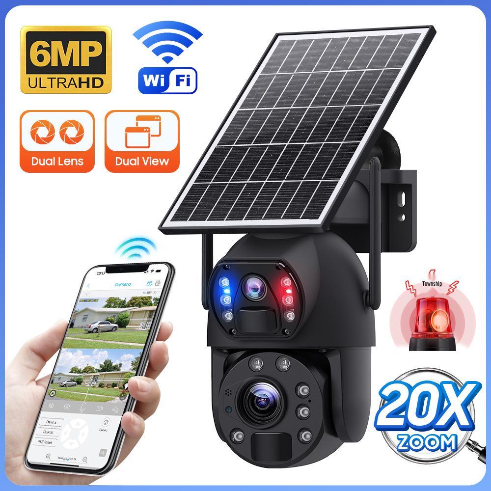 6MP HD Solar-Powered Dual Screen Waterproof Surveillance Camera with 20x Optical Zoom