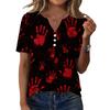 Women's Casual Halloween Printed V-Neck Short Sleeve Button Front T-Shirt