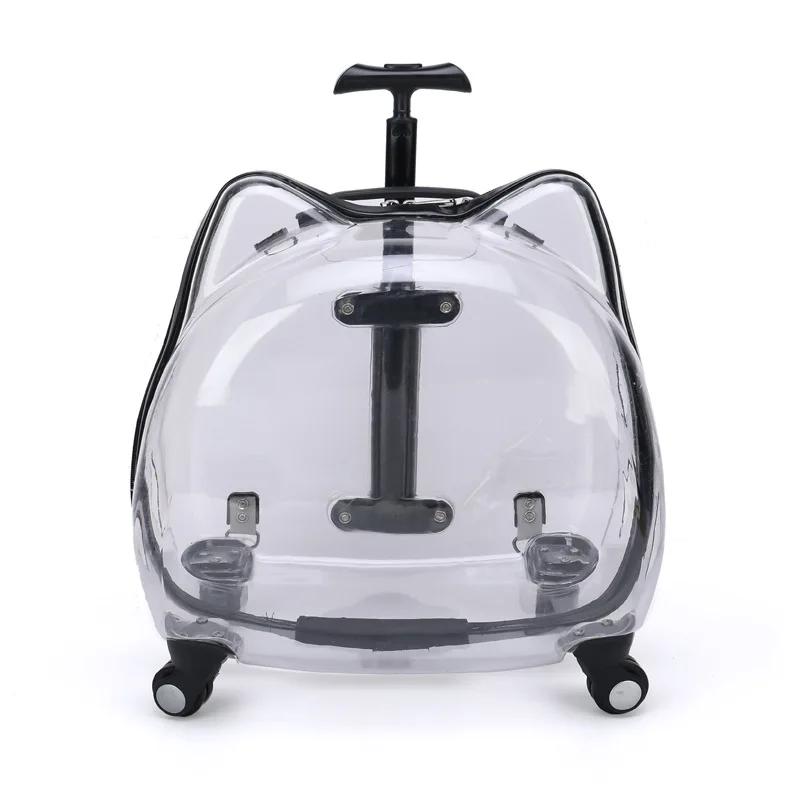 Creative Transparent Cat Carrier Dual Ear Pet Travel Basket Telescopic Handle Pet Trolley Versatile Space Capsule Transport Case