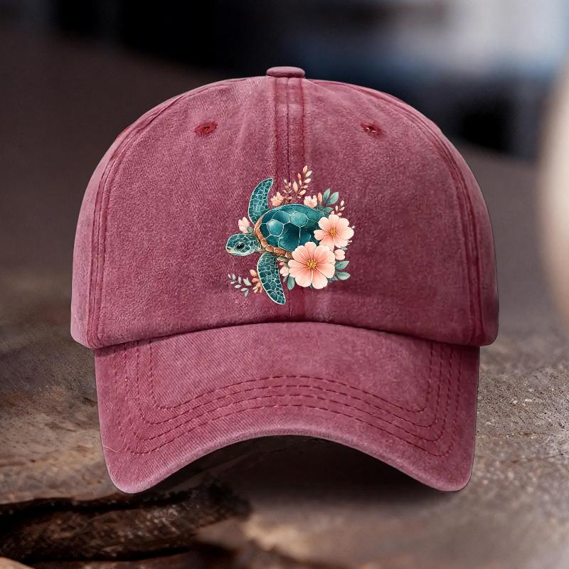 Pc Adjustable Hat with Turtle Floral Print Pattern Unisex Ideal Gift for Outdoor Activities Beach Vacation Travel Adventure