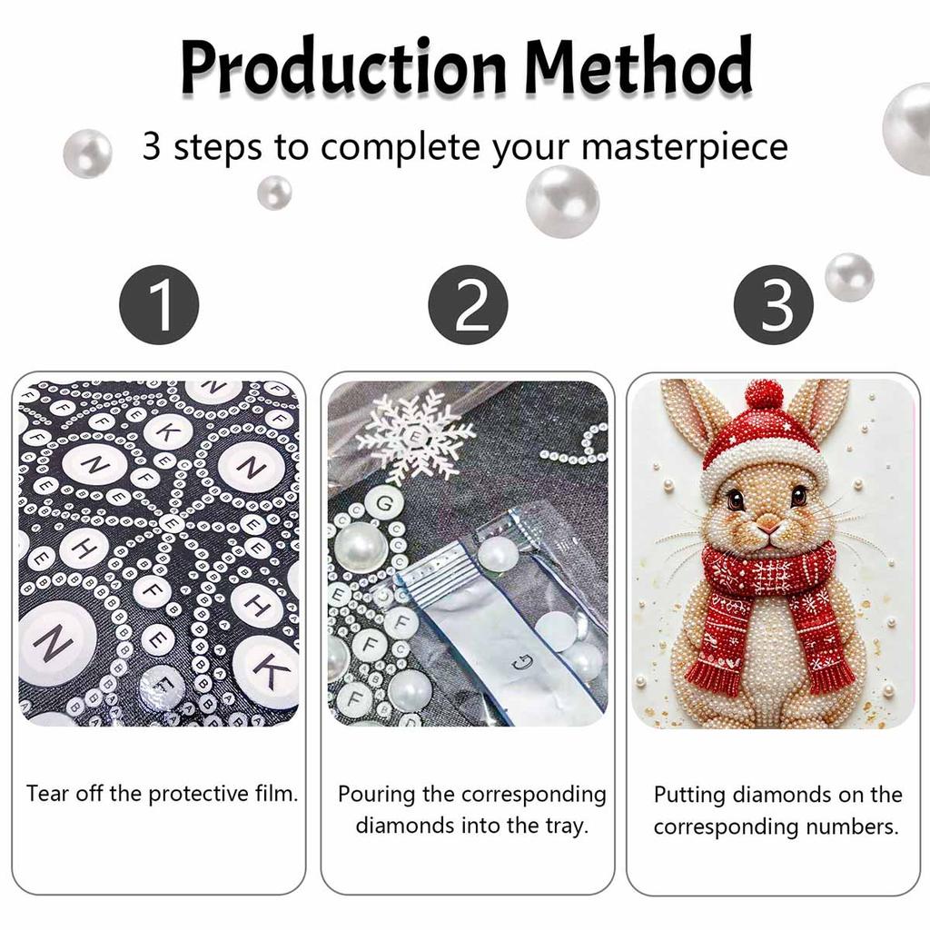 Frameless Pearl Painting Kit Festive Rabbit Aesthetic Wall Art DIY Sparkling Bead Canvas Room Decor Creative Craft Gift Idea