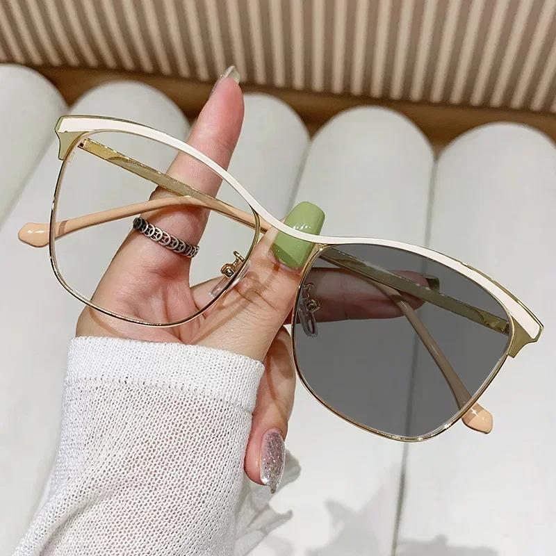 Women Cat Eye Brand Design Pochromic Sunglasses Retro Optical Spectacle Eyeglasses Vintage Anti Blue Light Computer Glasses