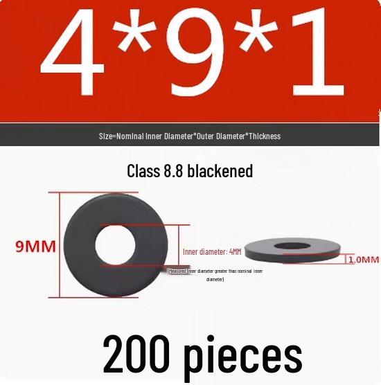 Blackened Flat Washer Gasket - Grade 8.8, Sizes M3 to M24