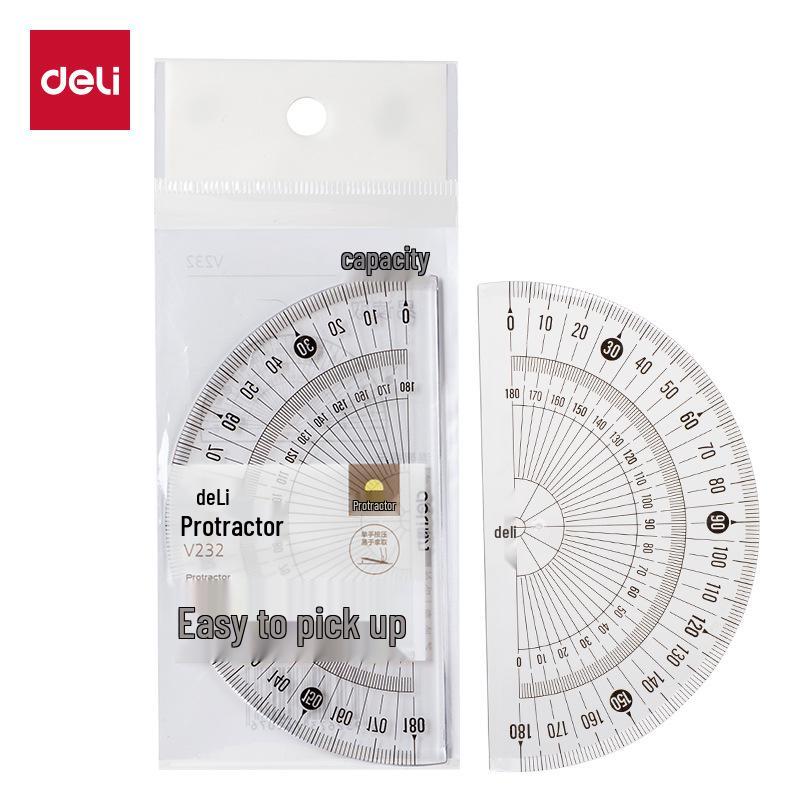 Deli V232/V233 Fixed-Edge Student Triangle & Protractor Ruler Set - Ideal for Exams & Middle School Entry. 0