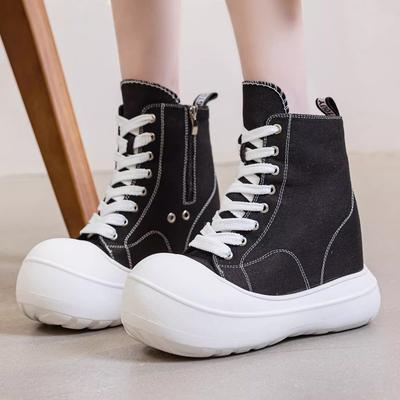 Ugly Cute Big Head Thick Sole Inner Height Increased 13cm Small Spring Autumn and Winter New High-top Canvas Shoes Women's Soft Sole Tide