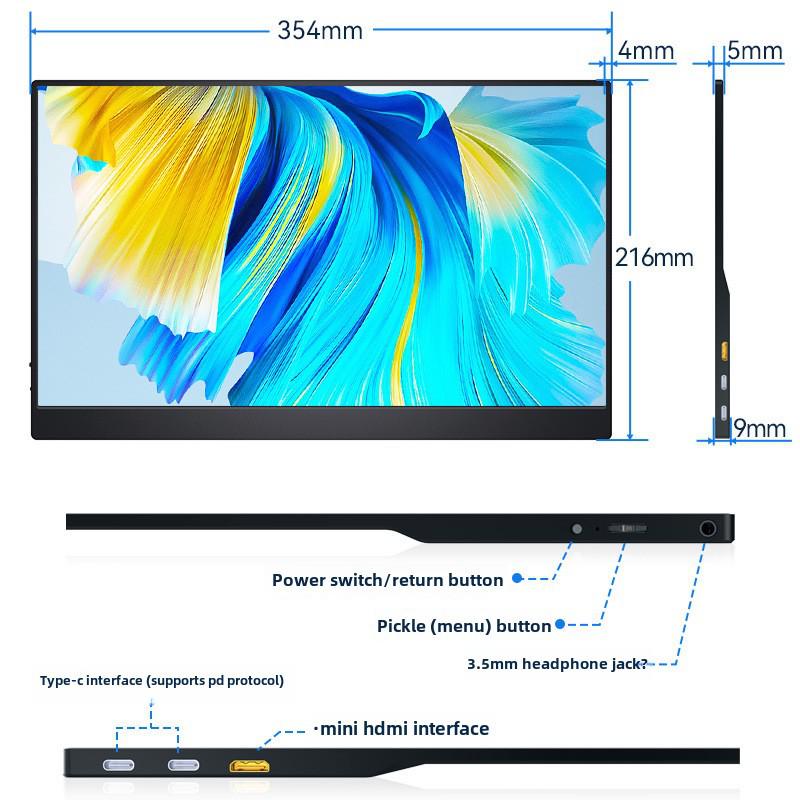 15.6-Inch HD Portable Type-C Display for Phone and Laptop Screen Extension