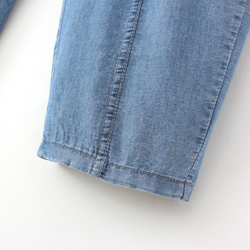 Summer New Loose Jeans Women's Elastic Waist Thin Embroidered Women's Pants Large Elastic Cropped Pants