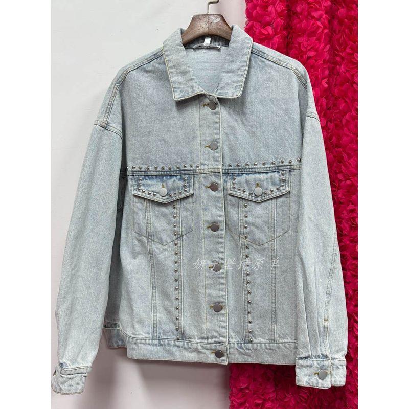 Foreign Trade Pure Original Single Wash Light Color Exquisite Cotton Rivet Denim Coat Loose Version Short Coat
