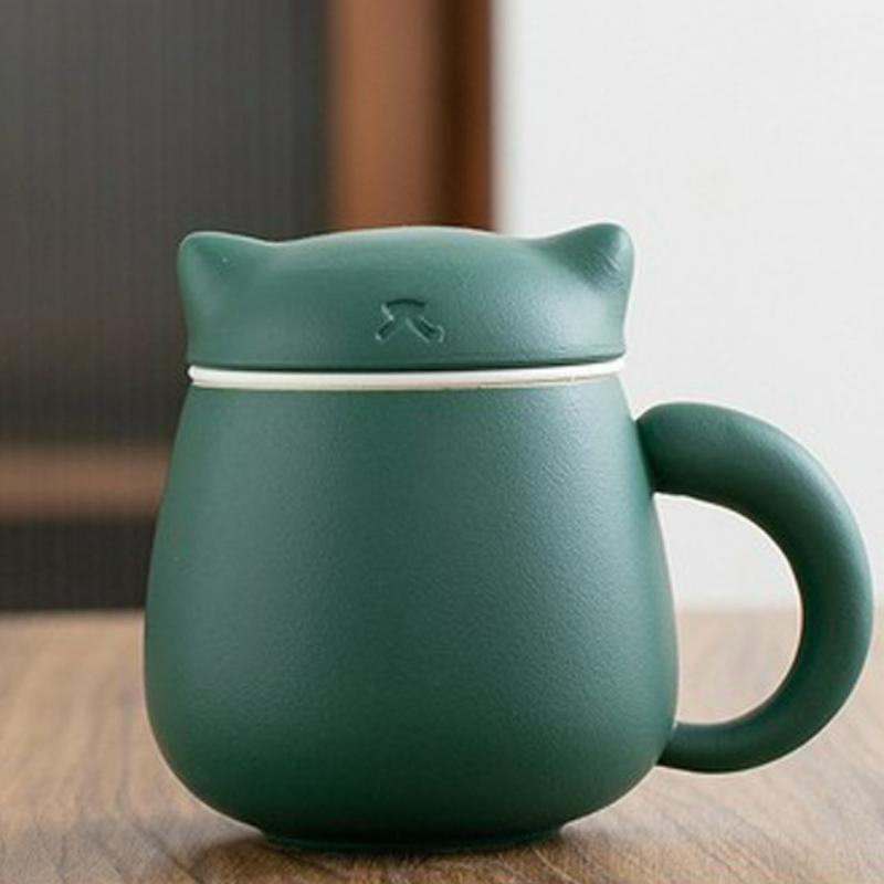 Kreative Glückskatze Keramiktasse mit Deckel Einzelperson Tragbare Wasserbecher Filter Haushalt Büro Utensilien Trinkgeschirr Geschenk Neu