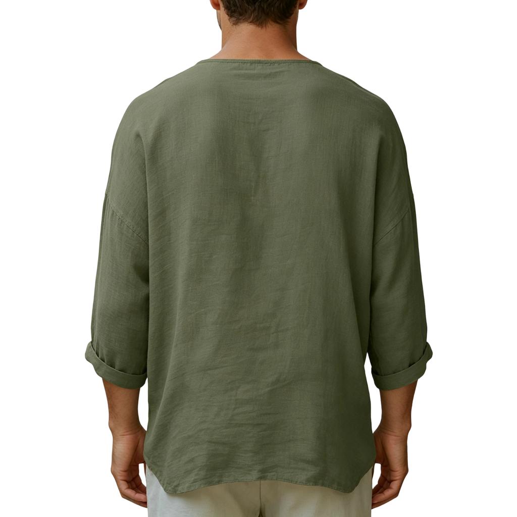 Men's Linen V-Neck T-Shirt Loose Fit Casual Summer Top