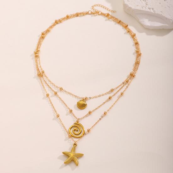 Colar Costeiro de 3 Camadas para Mulheres Pingente de Estrela do Mar Concha Tartaruga Colar de Férias de Verão Joia de Férias na Praia Presente