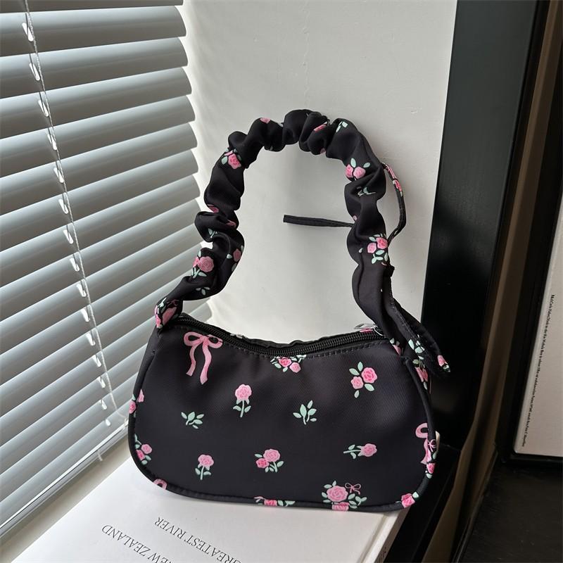 1Pcs Cute Flower Bow Print Canvas Shoulder Bags New Korean Girl Handbags Outdoor Travel Women Keys Phone Messenger Bag