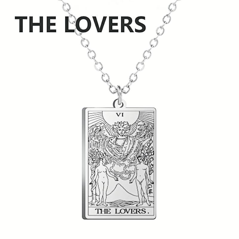 LIKGREAT Tarot Card Necklace Major Arcana Tarots Stainless Steel Necklaces Divination Jewelry Birthday Gift for Women Men