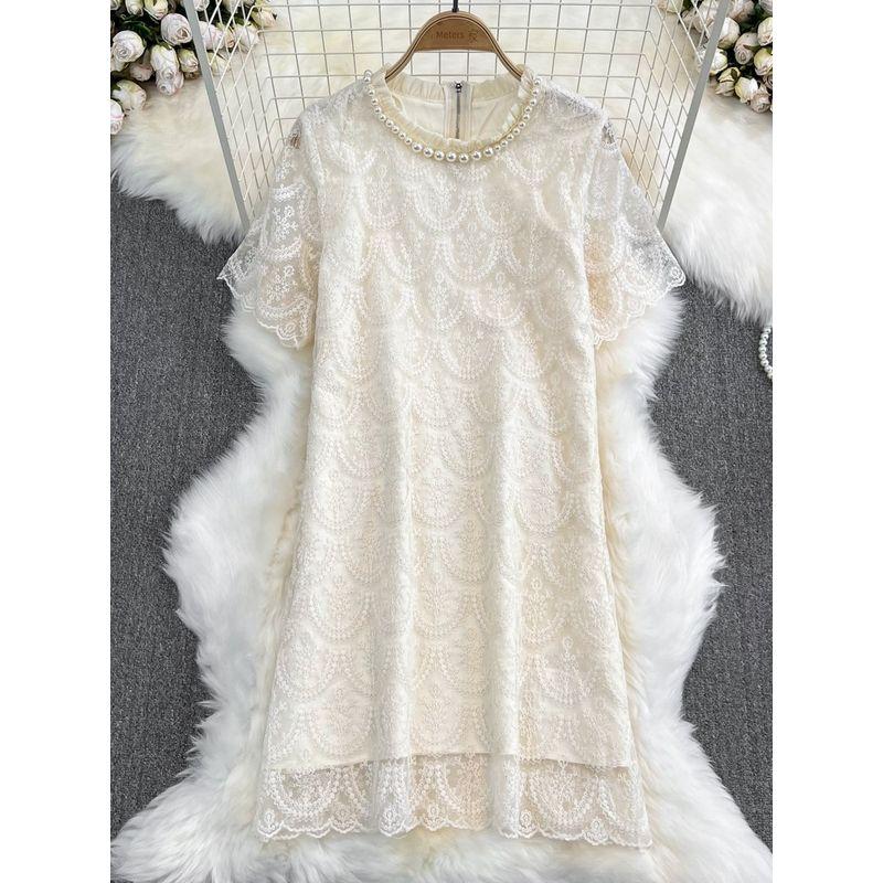 Summer Socialite Beaded Lace Straight-leg Dress Short Sleeve