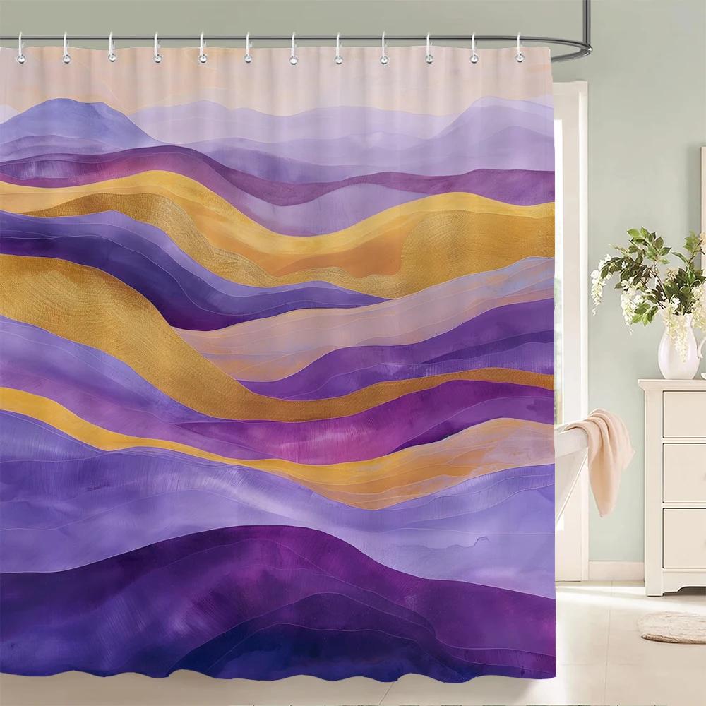 

Simple Geometric Printed Shower Curtain Stripe Bath Curtain Polyester Fabric Waterproof Bathroom Curtains With Hooks Bath Screen W60H190(CM)-1 Pcs