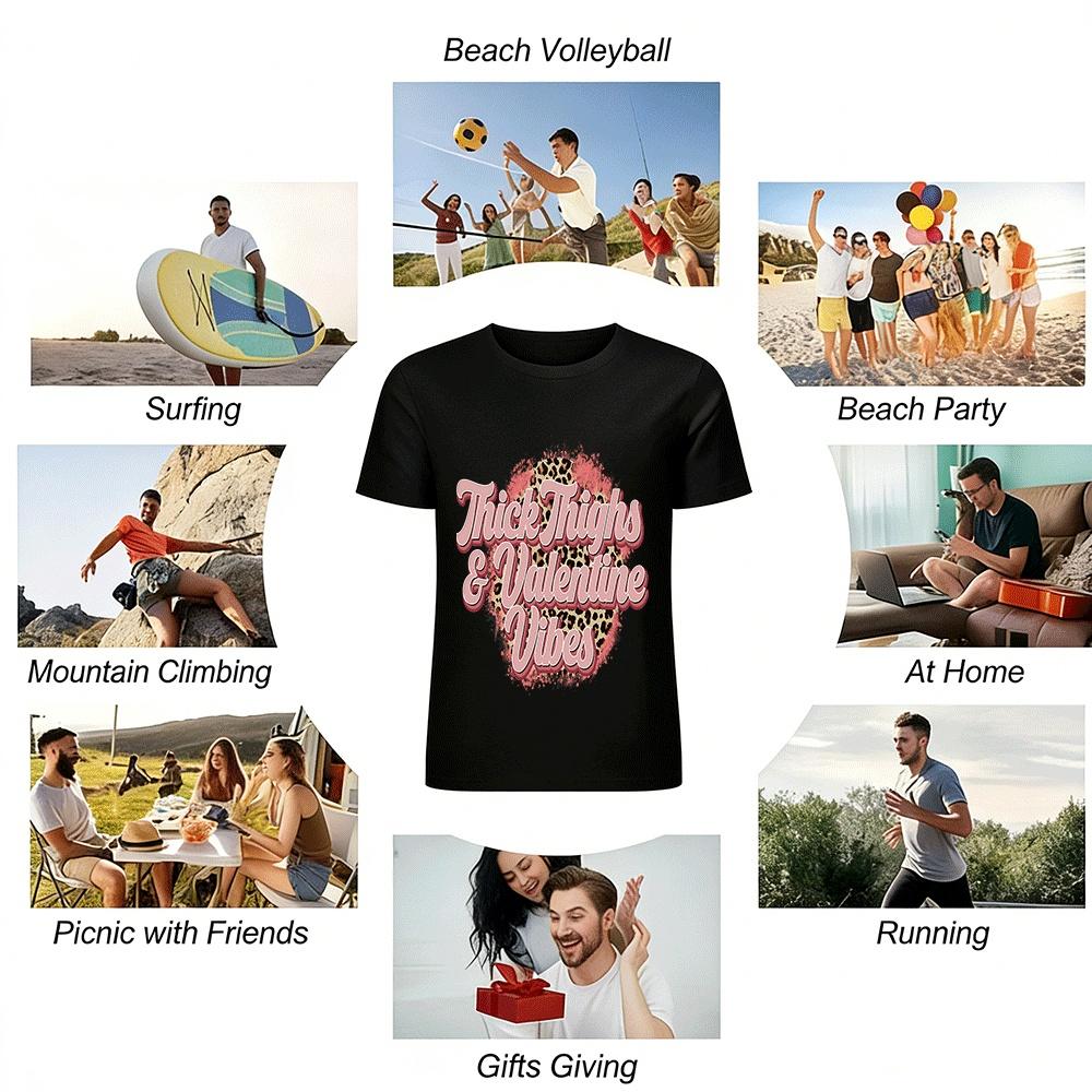 Thick Thighs Valentine Vibes Leopard Print Casual Top Pure cotton T-shirt