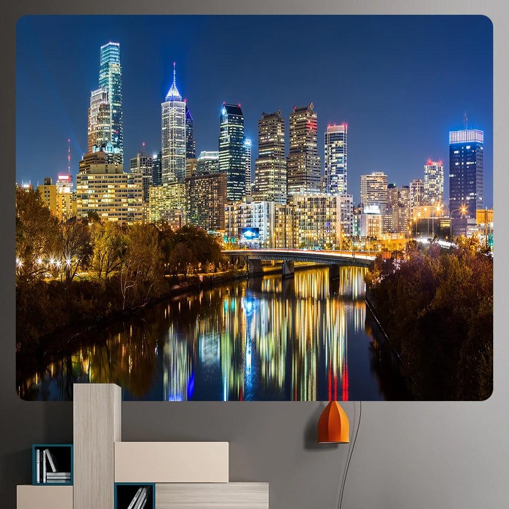 

Городской пейзаж с высотным зданием Модный домашний декор Гобелен Гостиная Спальня Гобелен 100x75cm