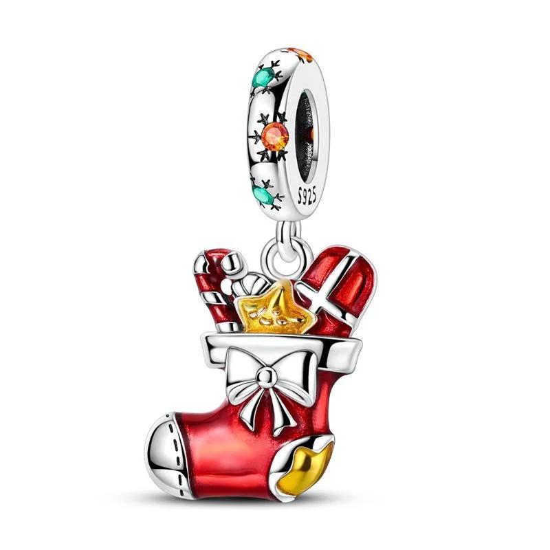 Christmas 925 Silver Charms Santa Claus Reindeer Earrings Beads fit Necklace Bracelets DIY Fine Jewelry Party Gift