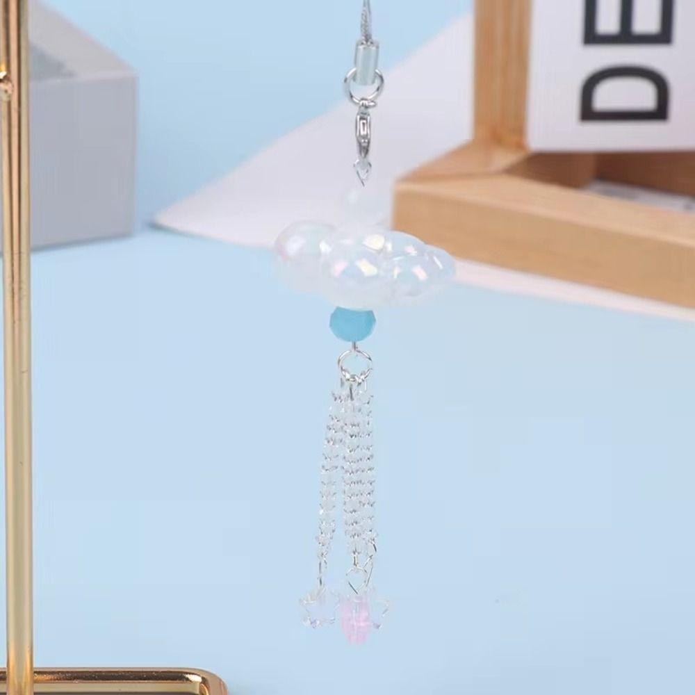 3D Cloud Mobile Phone Strap Keyring Pendant Beaded Phone Chain Cloud Star Lanyard  Women Girls