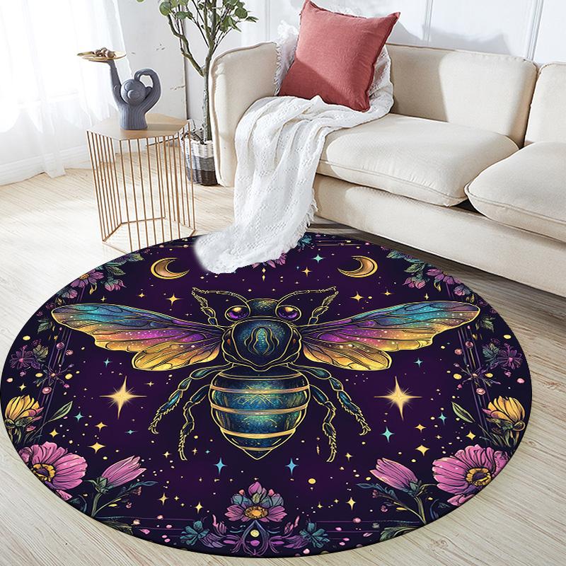 Colorful Winged Bee,Round Area Rug,Carpet Rug for Living Room Bedroom Sofa Playroom Decor,Non-slip Floor Mat