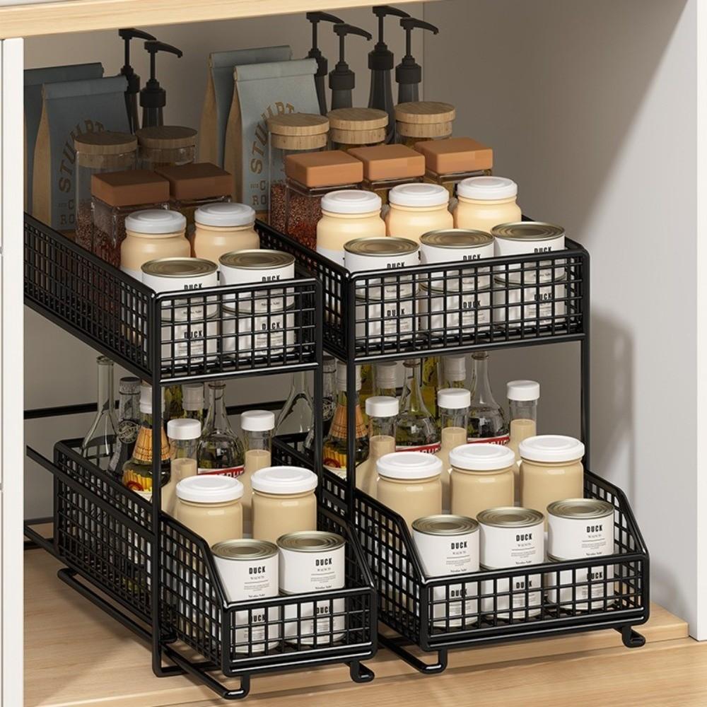 2 Tier Pull-Out Storage Rack with Drawers Countertop Storage Rack Home Organization