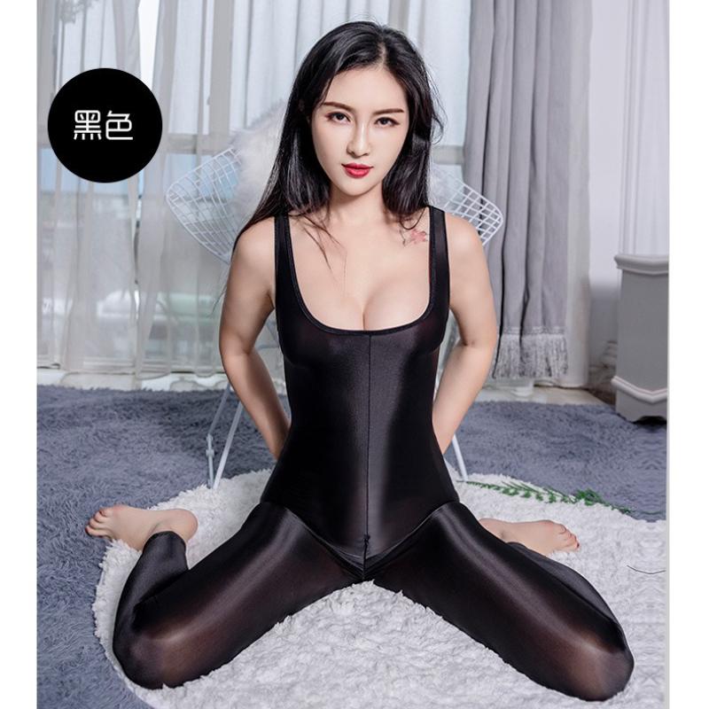 Sexy Öl Glänzend Body Damen Transparent Reißverschluss Offener Schritt Jumpsuit Erotische Dessous Leotard Eng Anliegend Erwachsene Sex Porno Kostüme