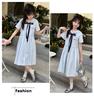 Girls' College Style Dress 2026 Summer New Navy Collar Strap Waist Skirt Western Short Sleeve Princess Dress