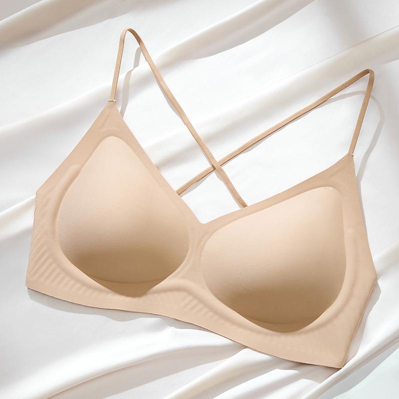 Fenteng [Cross Back] Fashionable and Versatile Thin Shoulder Strap Soft Support Simple and Traceless Underwear Women's No Steel Hoop Text Bra
