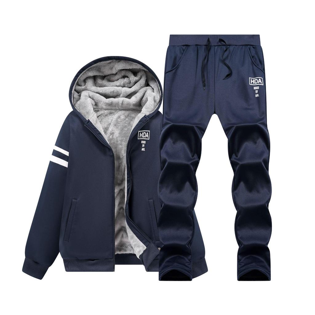Men's Winter Thick Velvet Hoodie & Jacket Set - Warm & Casual Sportswear