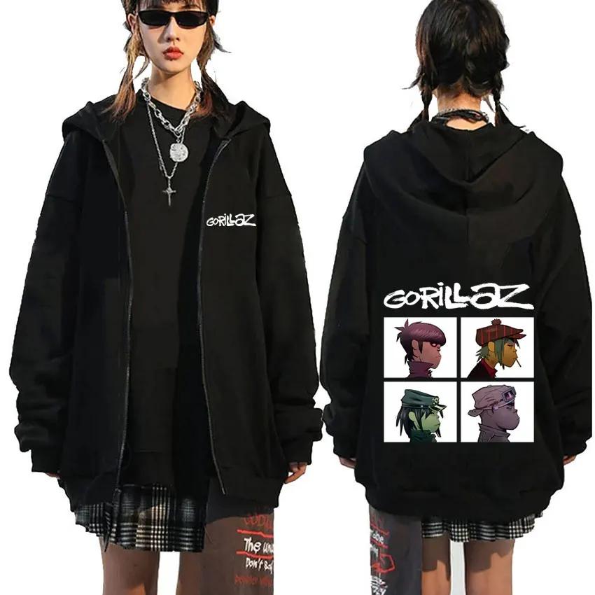 Anime Rock Band Gorillaz Demon Days Eyes Graphic Zipper Hoodie Men Hip Hop Fashion Oversized Zip Up Jacket Unisex Zip Up Sweatshirt