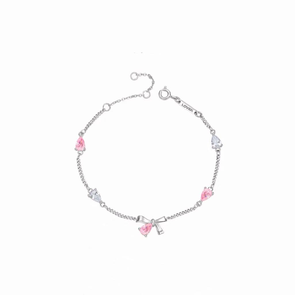 

IF ME сладкий розовый браслет с цирконием, регулируемый серебряный браслет-цепочка с бантом для женщин, ювелирные аксессуары
