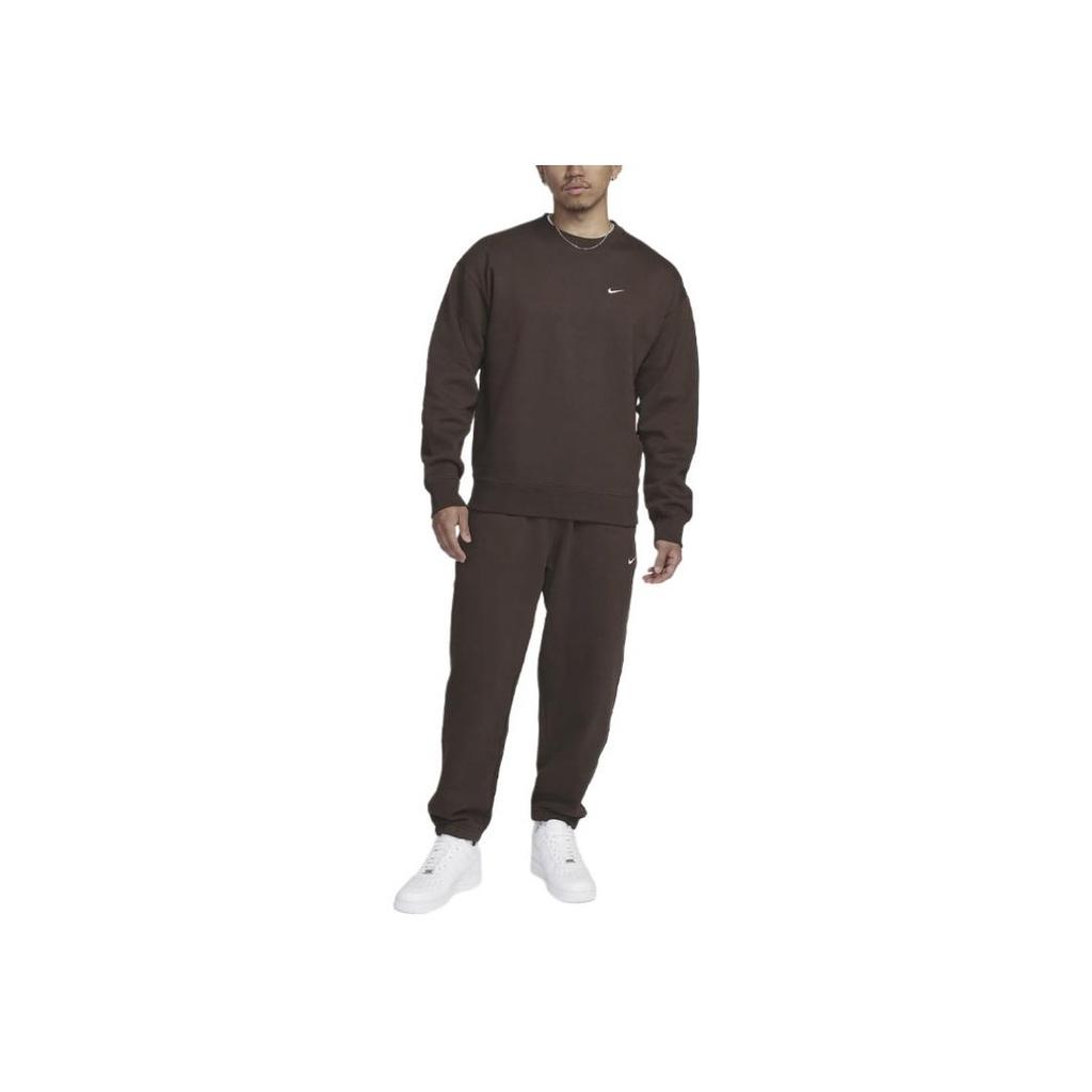 Nike Solid Color Logo Crew Neck Sweatshirt Men Tops Brown DX1362-237