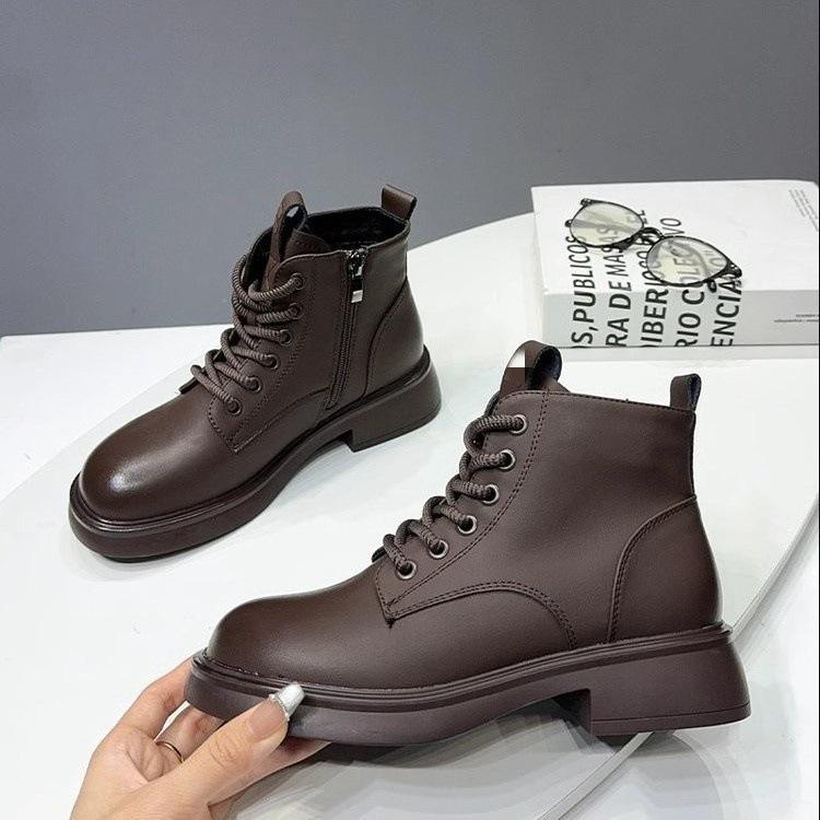 Soft Leather Thick-soled British Style Martin Boots, New Autumn Single Boots, Velvet Warm Fried Street Winter Short Boots