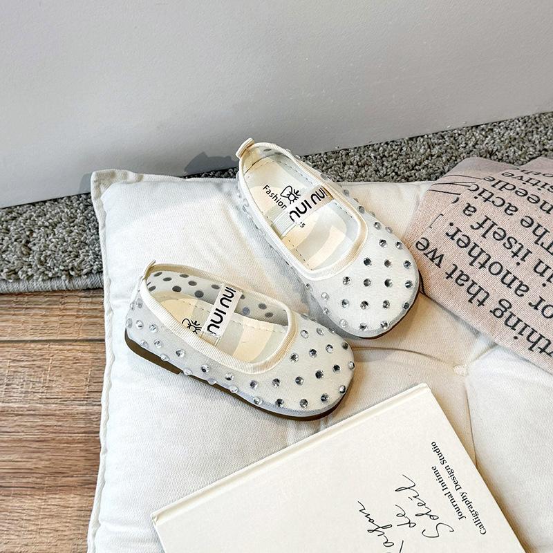 Letní prodyšné krajkové síťované balerínky Dětské dívčí luxusní značkový design Křišťálové boty pro první krůčky Miminko Děti Bling Zapatos