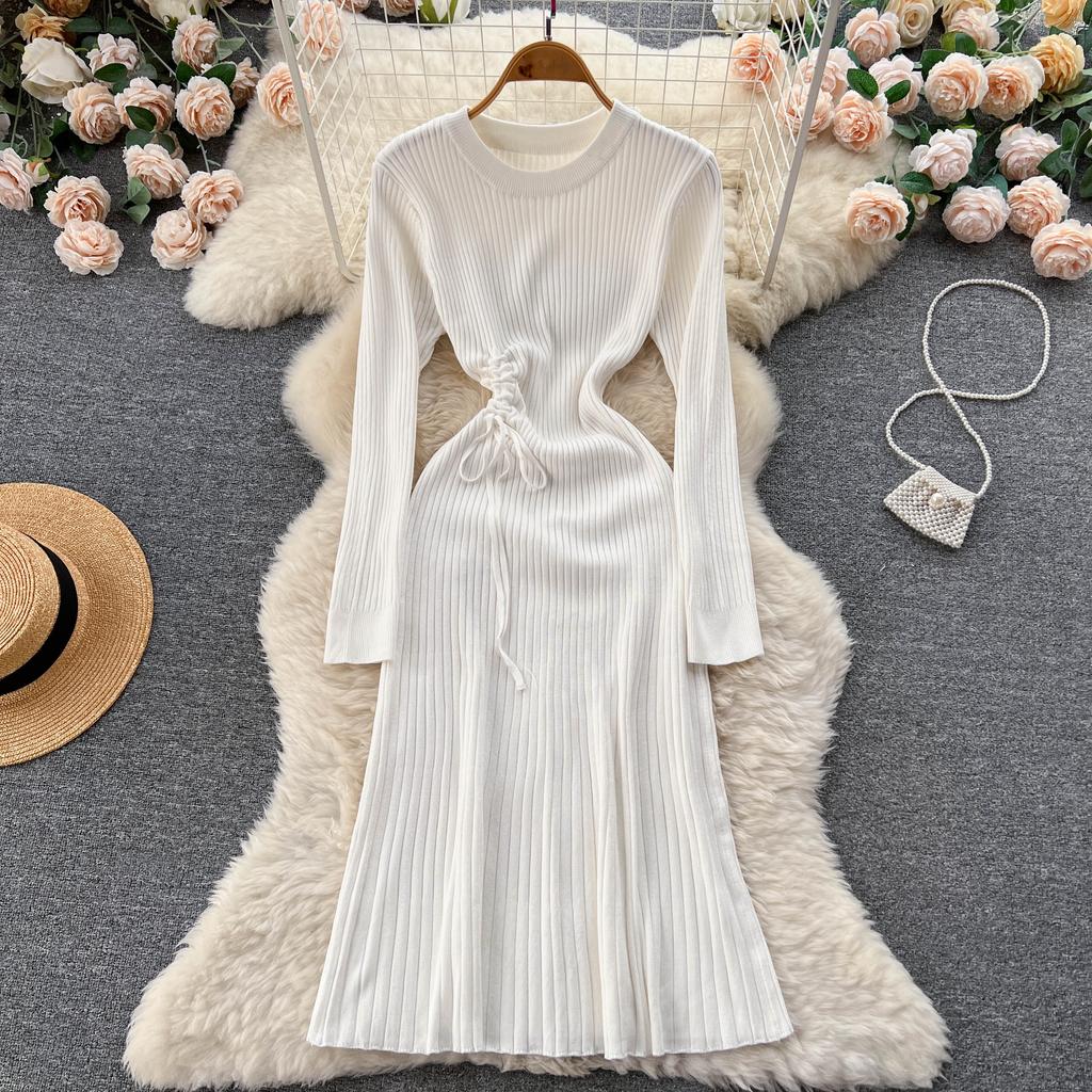 Vestido tipo suéter de punto con dibujo liso para mujer, vestido