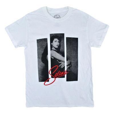Men's Selena 3 Strips Photo On White Tee T-shirt Small White