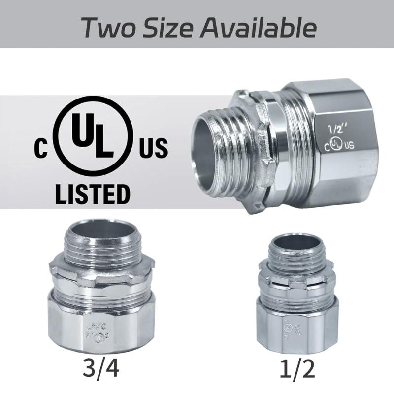 10PCS Steel Conduit Fittings with Spring Lock Easy Installation No Thread Designs Spring Lock set for Hard Metal Pipe