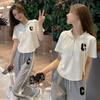2025 Korean Style Women's Hooded T-Shirt & Wide-Leg Pants Set
