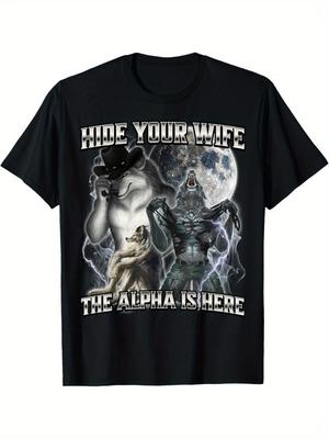 Versteck deine Frau Alpha Kommt T-Shirt Bequem Atmungsaktiv Outdoor Damenbekleidung Grafische T-Shirts Streetwear Gothic Kurzarm