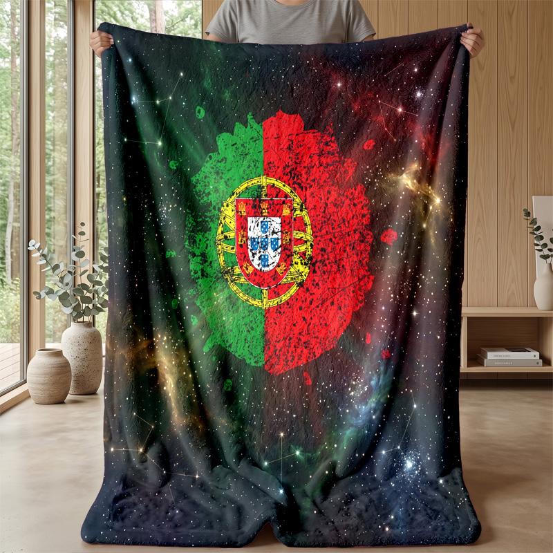 Portugal Football Printed Flannel Blanket Skin Friendly Warm Decorative Throw for Indoor Couch Bed Daily Use