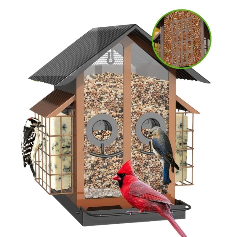 Outdoor Hanging Bird Feeder with Perch Large Capacity Feeding Station for Garden and Yard