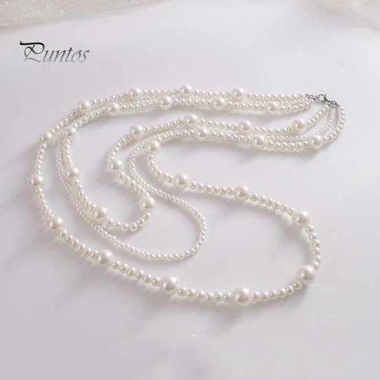 French Style Retro Faux Pearls Necklace Women Long White Three Layered Faux Pearls Luxury Sweater Necklace Jewelry Gift