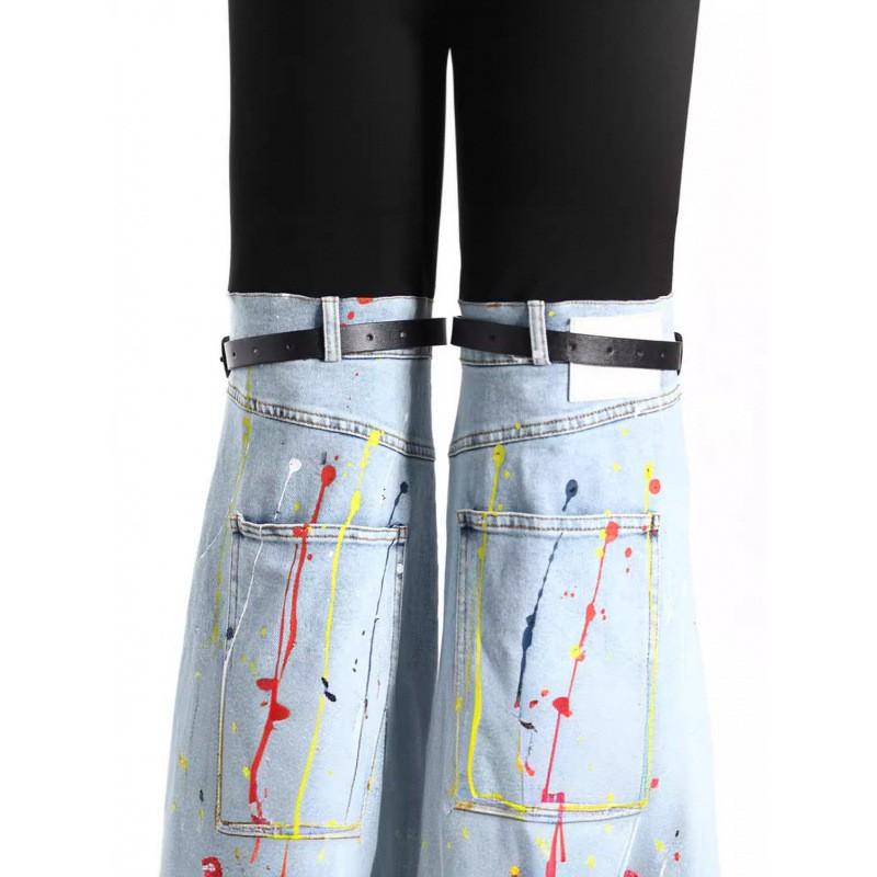 High-Waisted Distressed Patchwork Denim Jeans Women Slim Fit Straight To Flared Leg Streetwear Style