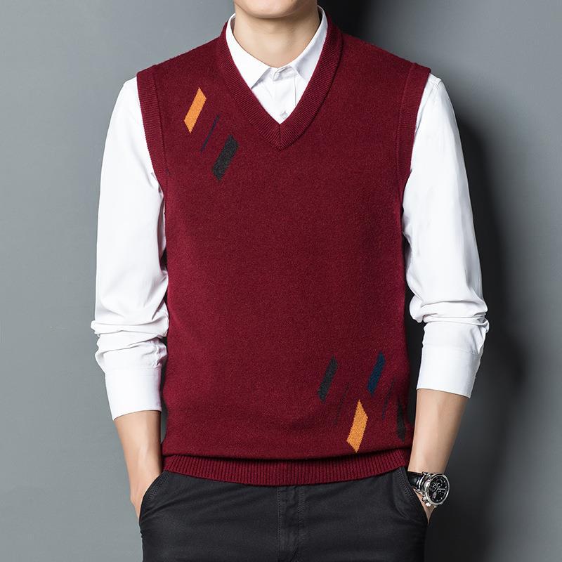

Men s Autumn and Winter Sleeveless Cashmere Vest Outer Wear Waistcoat Pullover Vest Knitted Wool Base Shirt M